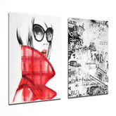 Women in Red 2 Pieces Combine Glass Wall Art | Insigne Art Design.